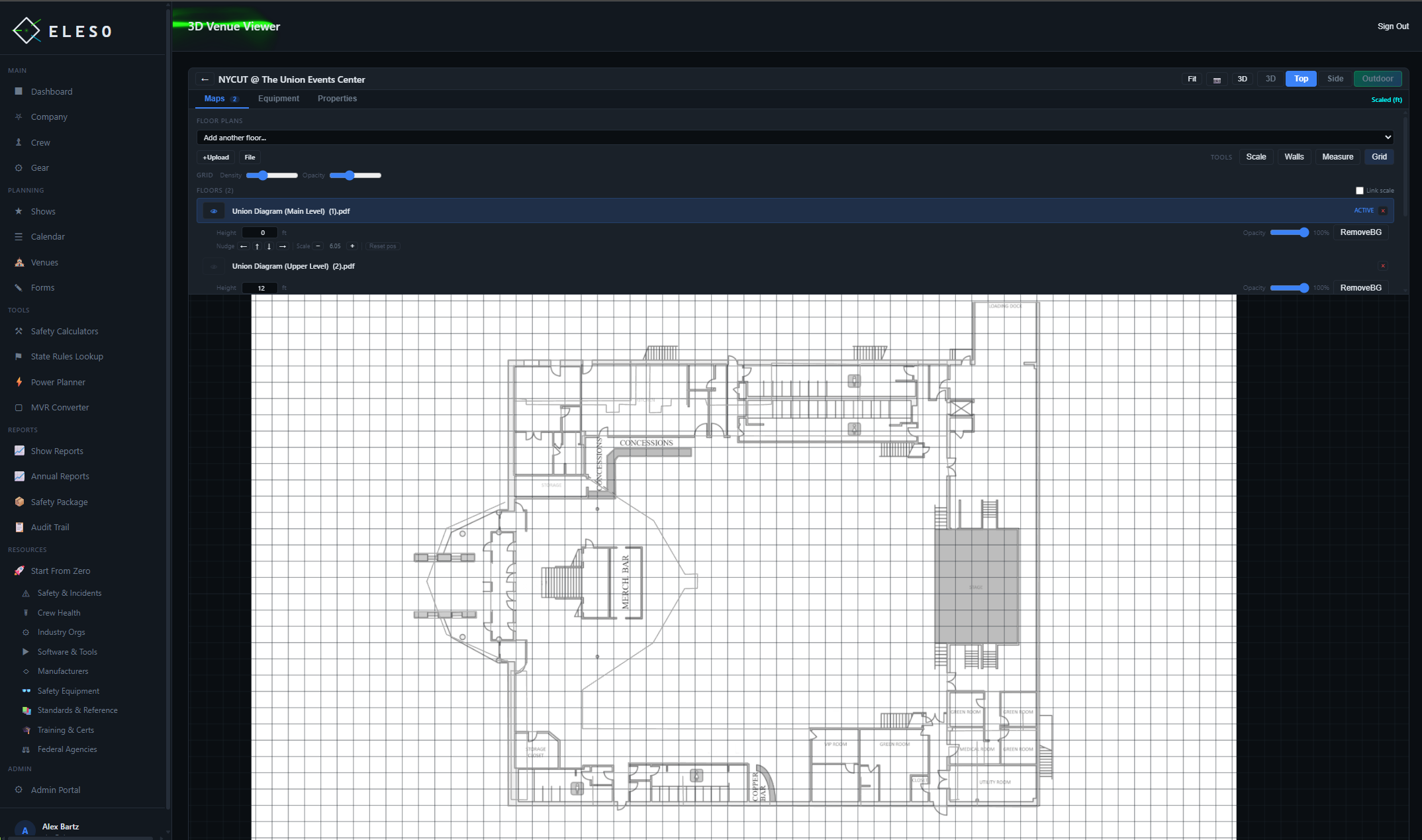 Upload a venue floor plan PDF